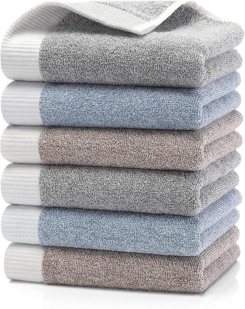 Amazon｜TMVOK フェイスタオル 6枚セット 綿100% 無地 タオル